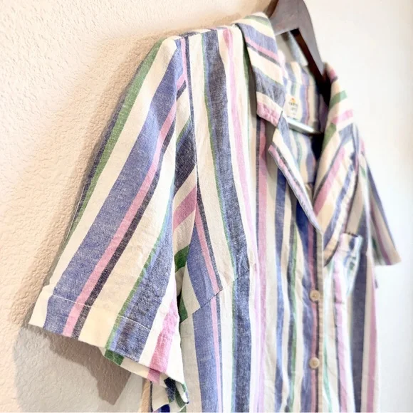 Marine Layer Lucy Resort Shirt Coastal Stripe Hemp Pastel Camp Beachy Travel XS - Picture 4 of 10